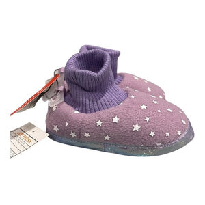 Joe Fresh Slipper Socks Unisex Kids Size 9.5 Purple Star Print Non Slip Cozy
